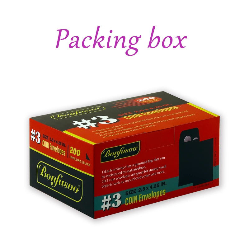 Bonfasvo 200 Pack #3 Black coin envelope 2.5 x 4.25 inches Kraft Envelopes Classic Small Parts Envelopes with Self Adhesive Gummed Flap for Coins Cash Credit Cards Seeds - Image 5